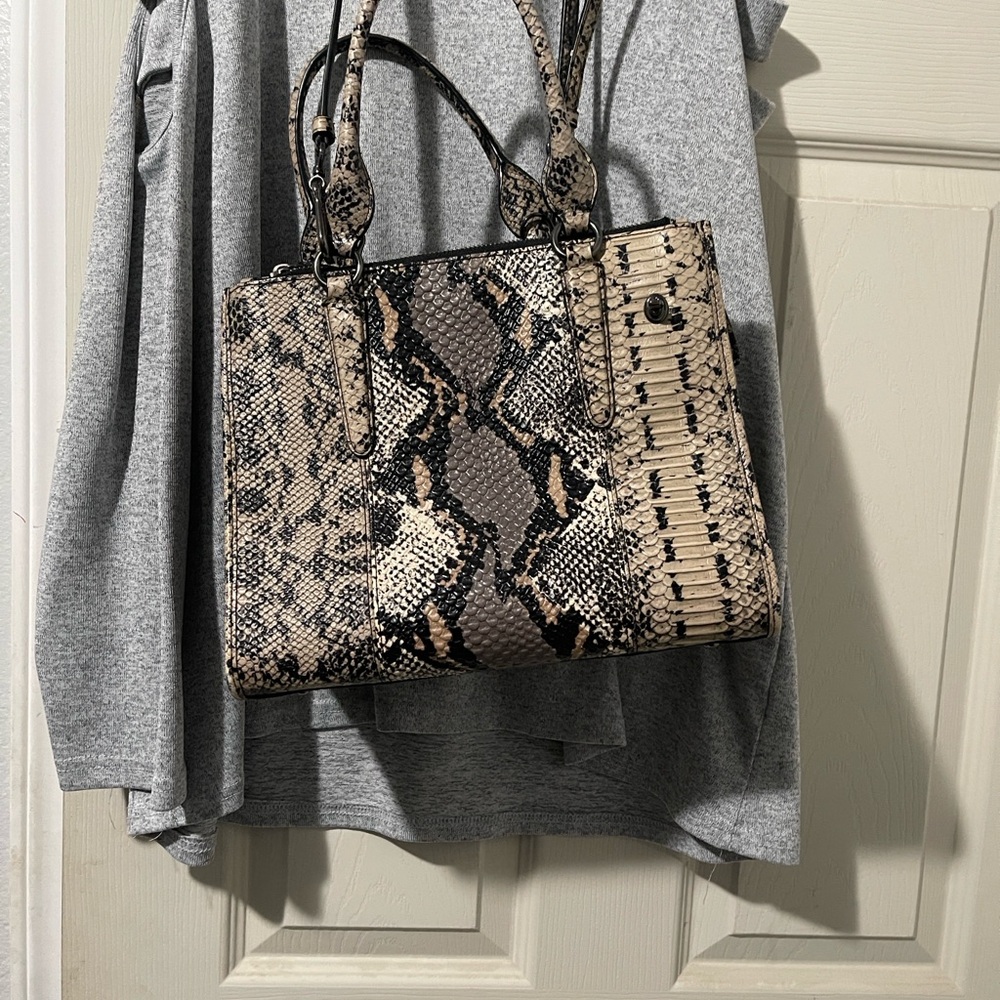 Coach Python Snake Print Crossbody Bag - Black and Tan